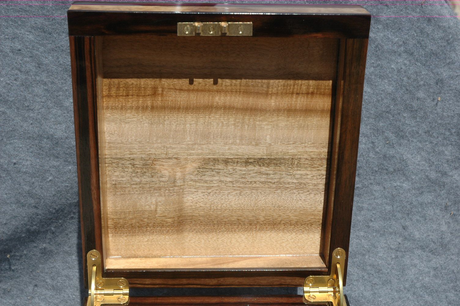 wooden urn with ebony trim open lid view