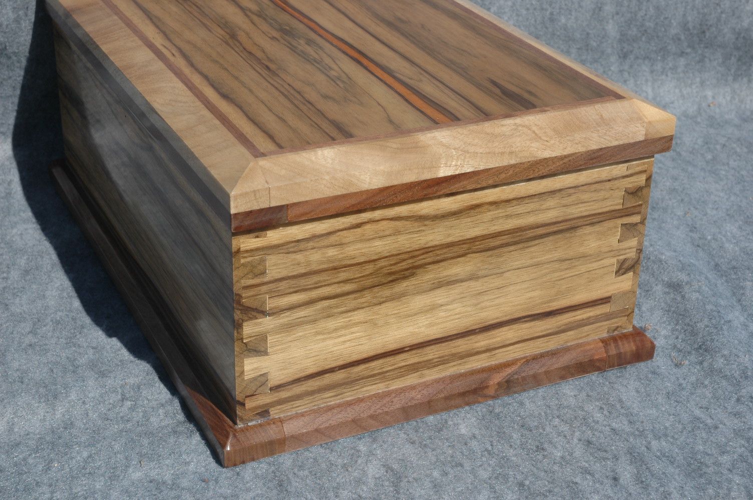 wooden memory box with ebony trim open lid view