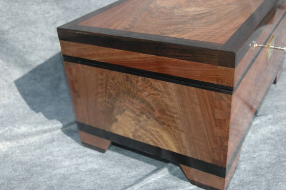 high quality keepsake box  crotch walnut ebony trim lock side