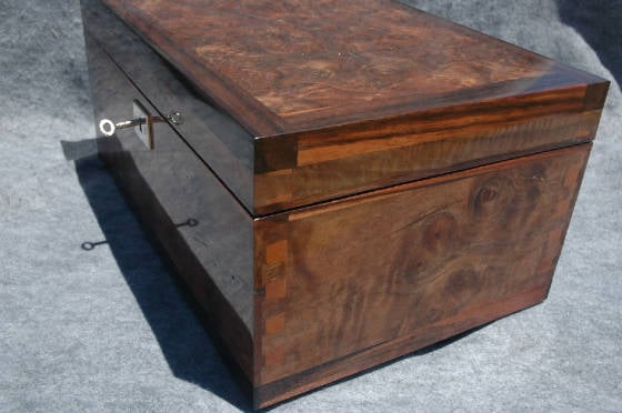 walnut burl humidor lock ebony trim right side