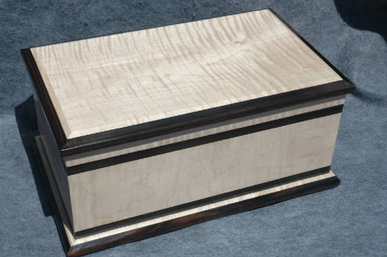 maple handmade keepsake box with ebony trim top front