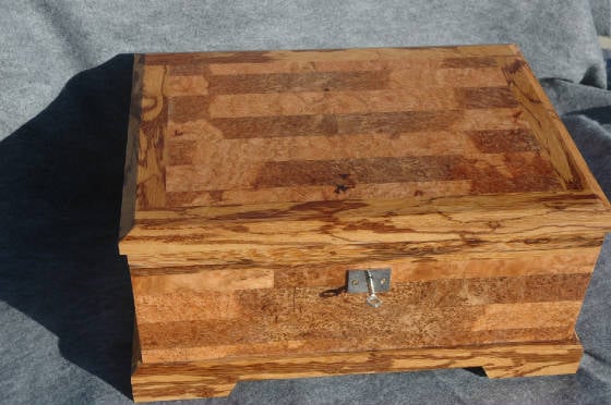 cherry burl handcrafted keepsake box with lock and trim front