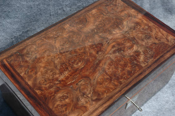 walnut burl humidor lock ebony trim top