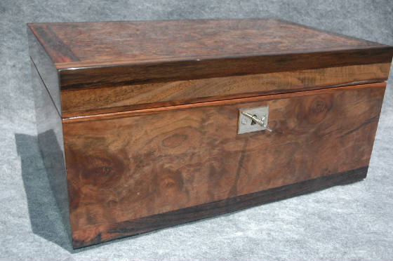 walnut burl humidor lock ebony trim front