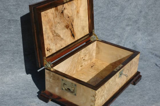 quality wooden keepsake box myrtle wood lock ebony trim open lid