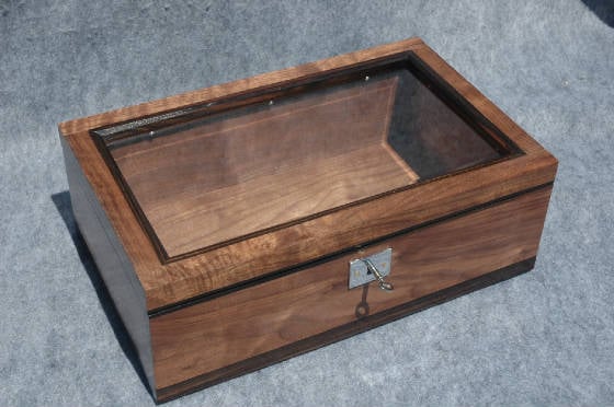 custom handcrafted display box glass top lock ebony trim