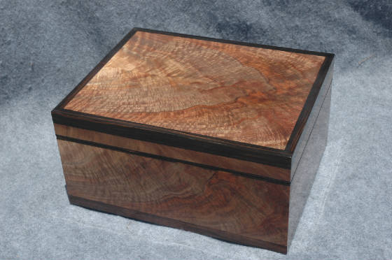 figured walnut ebony trim keepsake box top front view