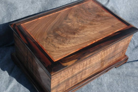 large keepsake memory box crotch walnut ebony trim